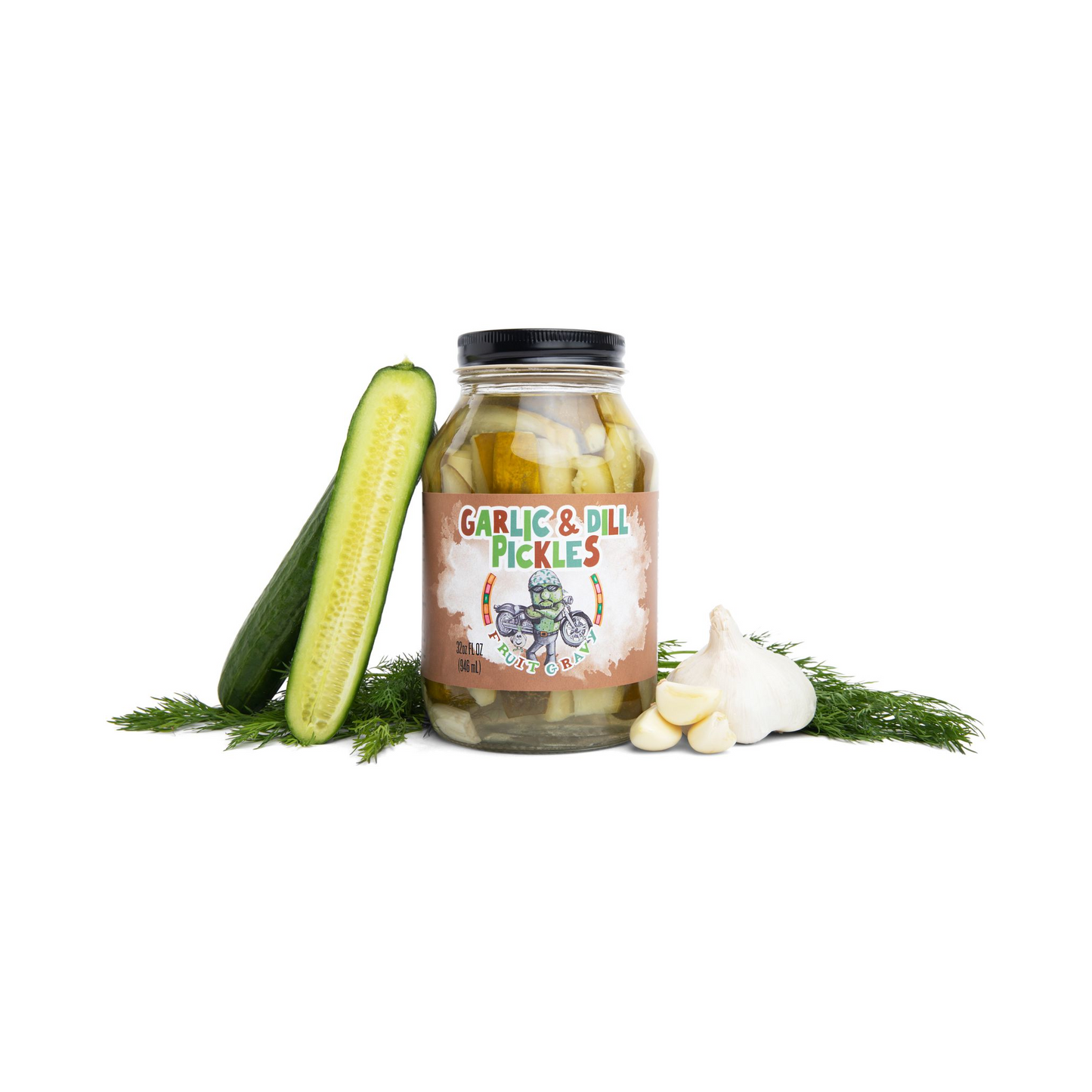 Encurtidos de ajo y eneldo 32 oz.